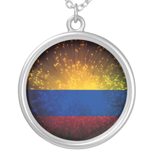 Colombia Flag Firework Silver Plated Necklace (Front)