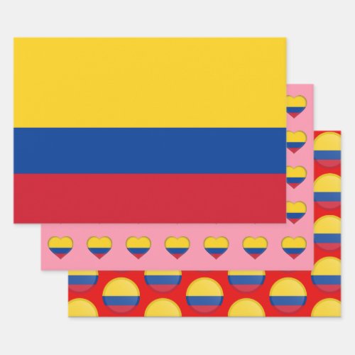 Colombia Flag Heart  Colombian Fashion Gift Set Wrapping Paper Sheets