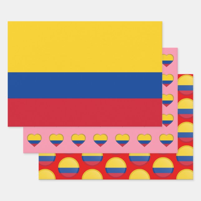 Colombia Flag, Heart & Colombian Fashion /Gift Set Wrapping Paper Sheets (Set)