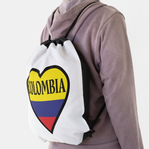 Colombia Flag Heart Drawstring Backpack