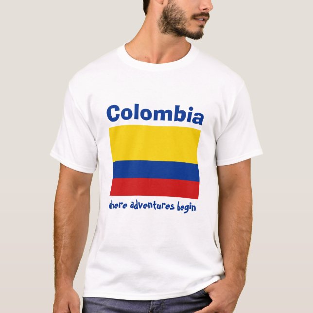 Colombia Flag + Map + Text T-Shirt (Front)