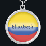 Colombia Flag   Name Necklace<br><div class="desc">The design for this attractive pendant features a name overlying the Colombian flag,  which has been neatly morphed to fit the round shape. The featured name can be changed to any name or text of your choice,  creating a personalized gift for someone who loves Colombia.
© 2011 FlagAndMap</div>