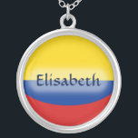 Colombia Flag   Name Necklace<br><div class="desc">The design for this attractive pendant features a name overlying the Colombian flag,  which has been neatly morphed to fit the round shape. The featured name can be changed to any name or text of your choice,  creating a personalized gift for someone who loves Colombia.
© 2011 FlagAndMap</div>