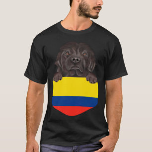 Colombia Flag Newfoundland Dog In Pocket T-Shirt