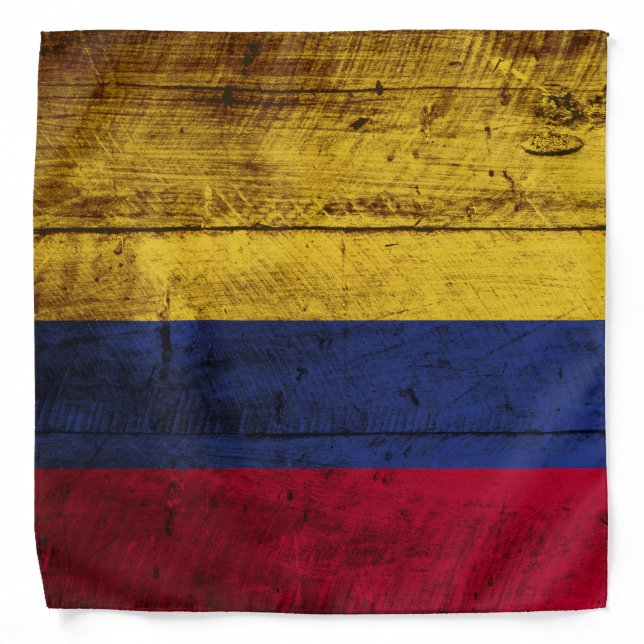 Colombia Flag on Old Wood Grain Bandana (Front)