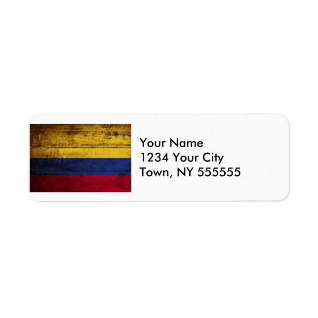 Colombia Flag on Old Wood Grain Label (Front)