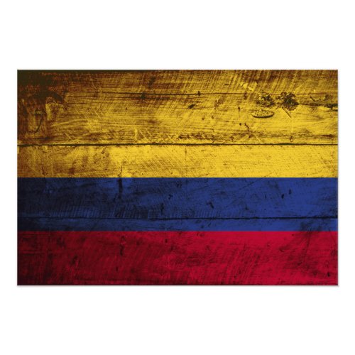 Colombia Flag on Old Wood Grain Photo Print