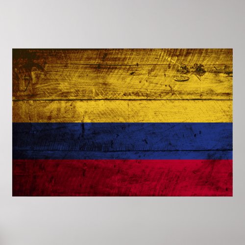 Colombia Flag on Old Wood Grain Poster
