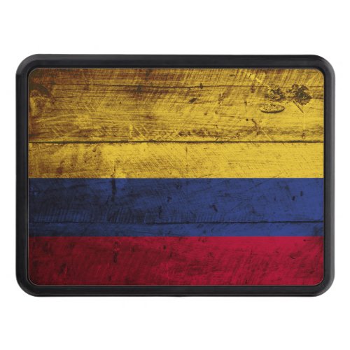 Colombia Flag on Old Wood Grain Tow Hitch Cover