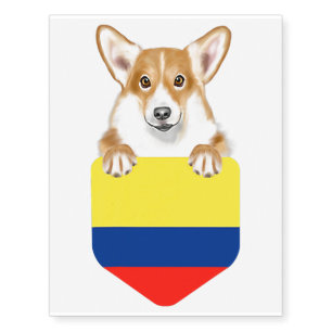 Colombia Flag Pembroke Welsh Corgi Dog In Pocket Temporary Tattoos