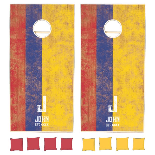 Colombia Flag Personalized Name Monogram Wood Cornhole Set (Set)