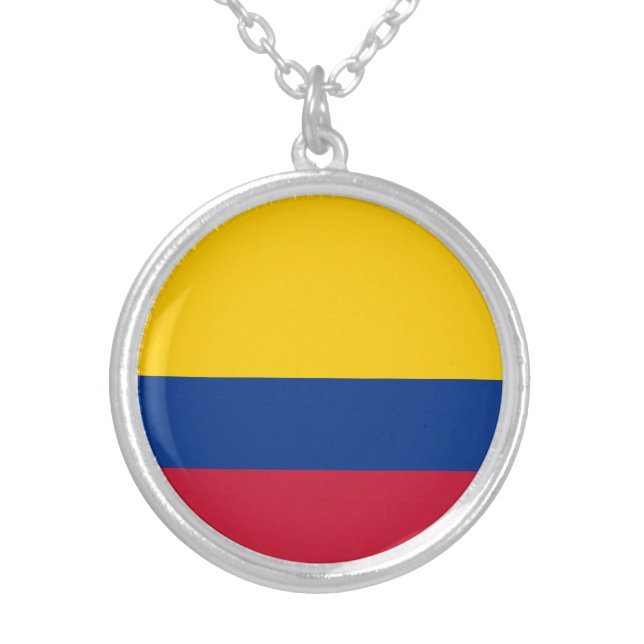 Colombia Flag Silver Plated Necklace (Front)