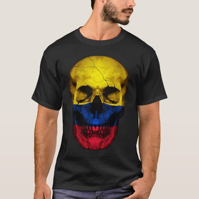 Colombia Flag Skull Colombian Roots Proud Patrioti T-Shirt (Front)