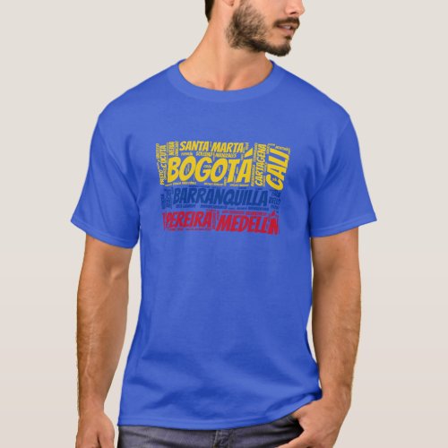Colombia Flag with City Names Word Art T_Shirt