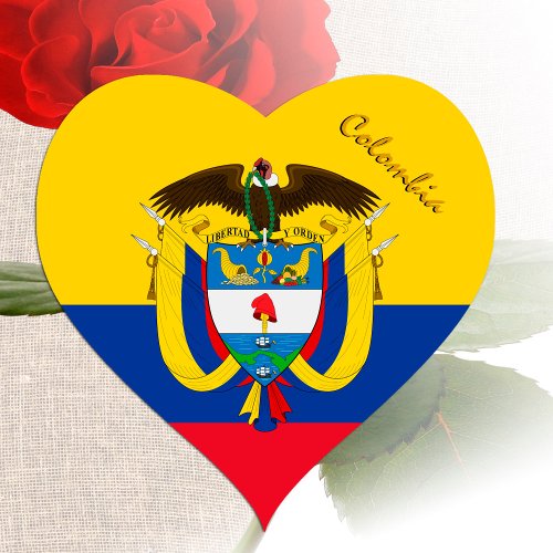 Colombia Heart Sticker Patriotic Colombian Flag Heart Sticker