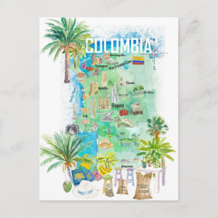 Colombia Illustrated Travel Map Postcard
