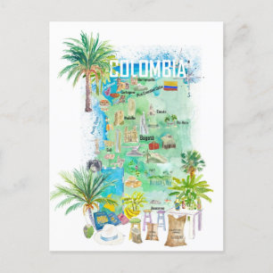 Colombia Illustrated Travel Map Postcard