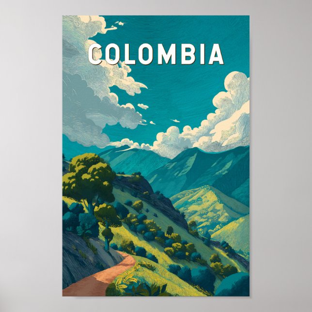 Colombia Illustration Travel Art Vintage Poster (Front)