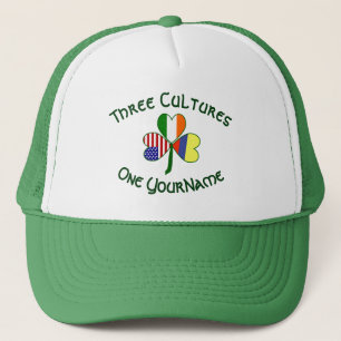 Colombia Ireland USA Flags Shamrock Personalized Trucker Hat