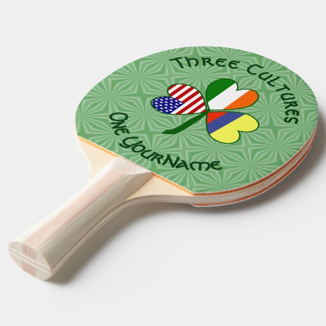 Colombia Ireland USA Shamrock Flag Personalized  Ping Pong Paddle (Front Angle)