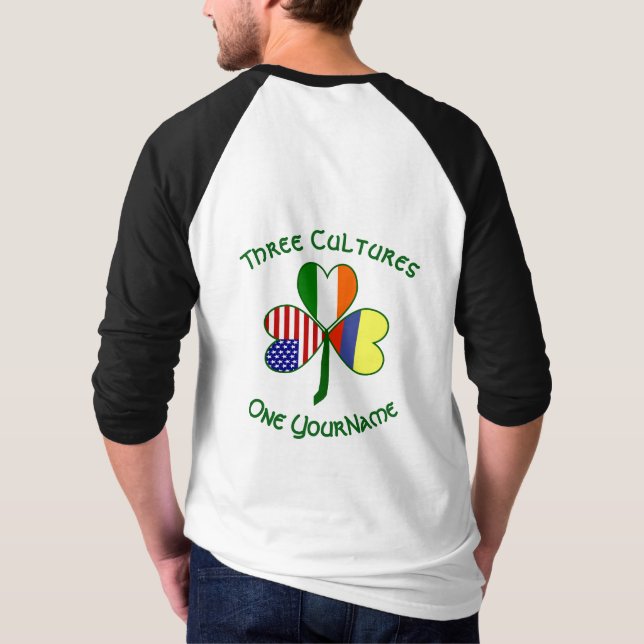 Colombia Ireland USA Shamrock Flag Personalized  T-Shirt (Back)