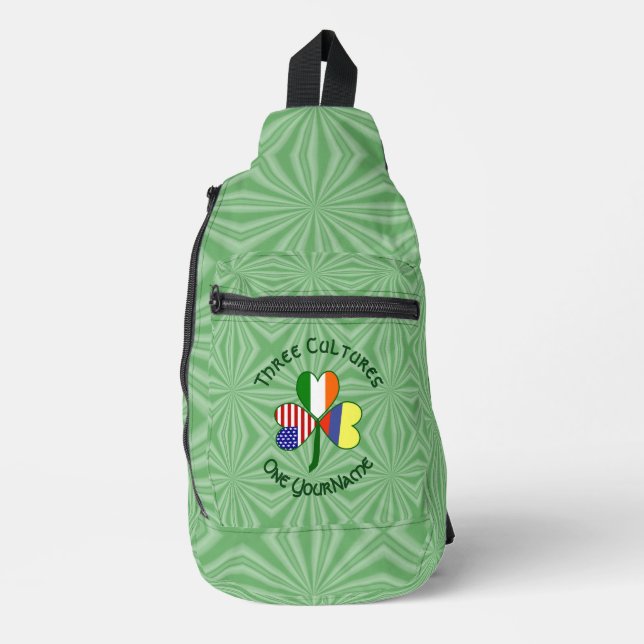 Colombia Irish USA Flag Shamrock Personalize Text Sling Bag (Front)