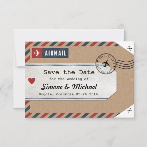 Colombia Map Airmail Luggage Tag Save the Date