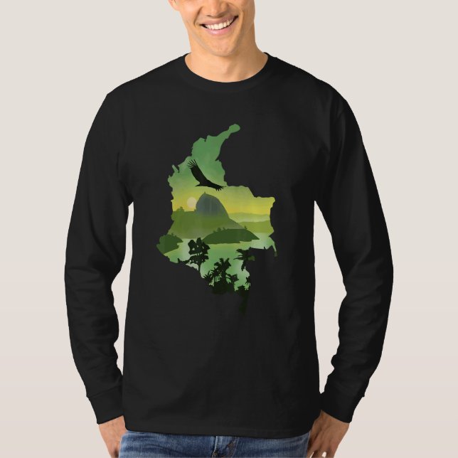 Colombia Map And Beautiful Nature T-Shirt (Front)