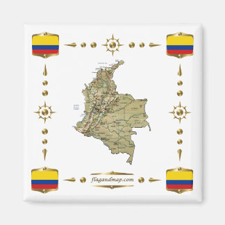 Colombia Map + Flags Magnet