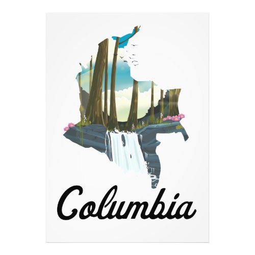 Colombia map travel poster