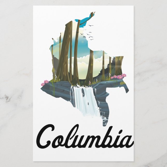 Colombia map travel poster stationery (Front)