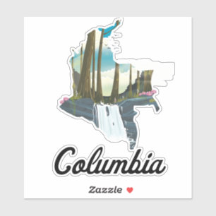 Colombia map travel poster sticker