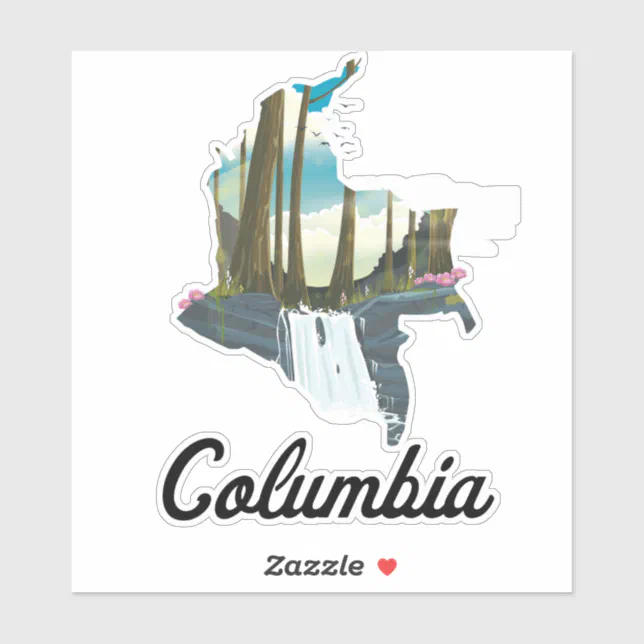 Colombia map travel poster sticker | Zazzle