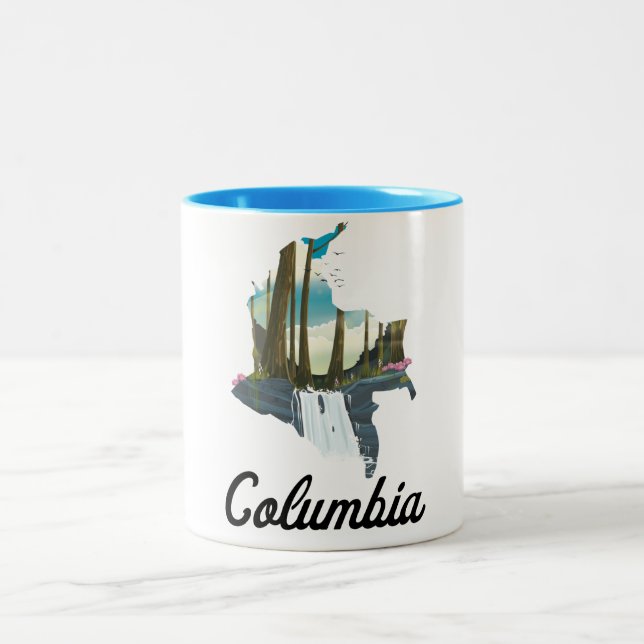 Colombia map travel poster Two-Tone coffee mug (Center)