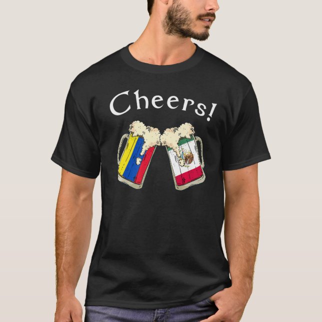 Colombia Mexico Flag Cheers Beer Grown Patriot Cou T-Shirt (Front)