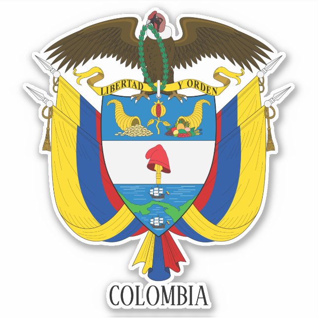 Colombia National Coat Of Arms Patriotic Sticker (Front)
