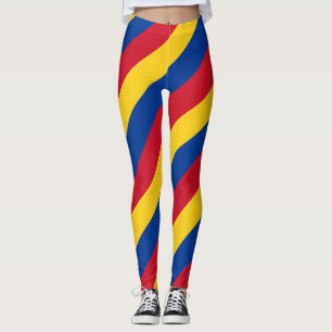 Colombia National Flag Colors Diagonal Striped Leggings