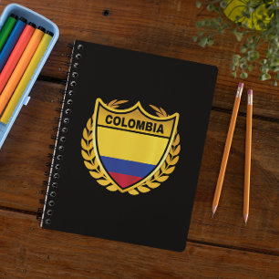 Colombia National Flag Gold Crest Badge Notebook