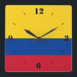 Colombia National Flag Patriotic Square Wall Clock<br><div class="desc">Colombia National Flag Patriotic Square Wall Clock with the country flag in the national colors printed all over the clock. Clock numbers in matching colors are placed over the flag colors. This dazzling design is the perfect gift and the great show piece on the wall. © CountriesOfTheWorld</div>