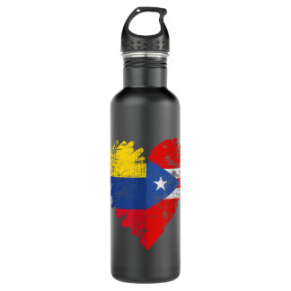 Colombia Puerto Rico Flag Heart Colombian Rican Stainless Steel Water Bottle