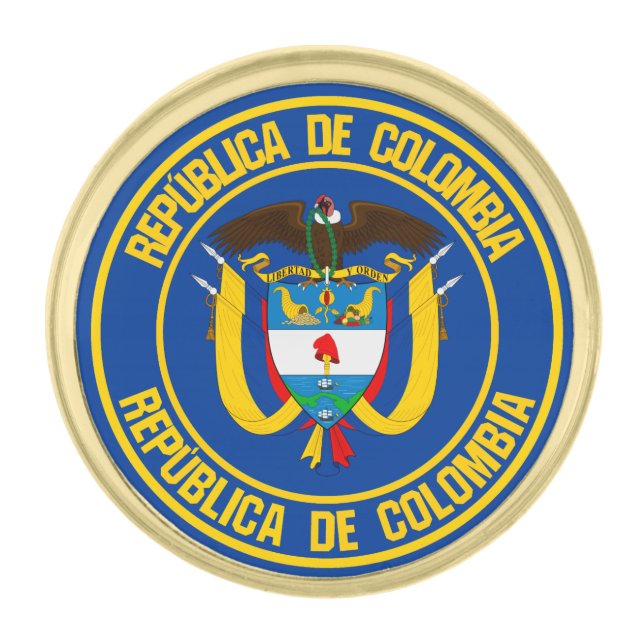 Colombia Round Emblem Gold Finish Lapel Pin (Front)