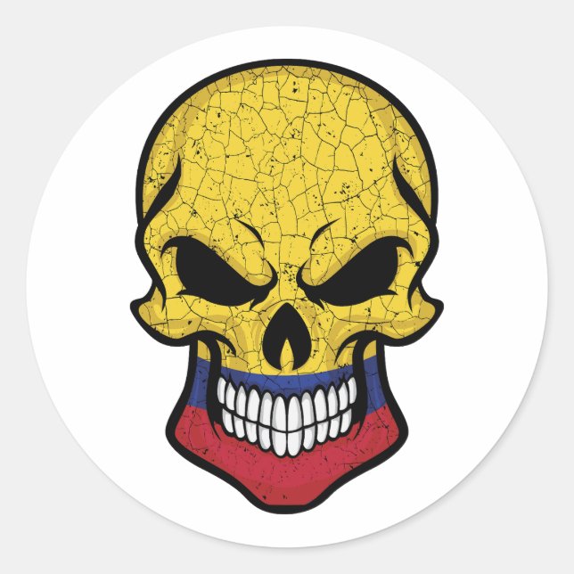 Colombia Smiling Skull Flag Classic Round Sticker (Front)