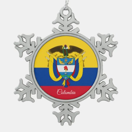 Colombia Snowflake, Colombian Flag Snowflake Pewter Christmas Ornament