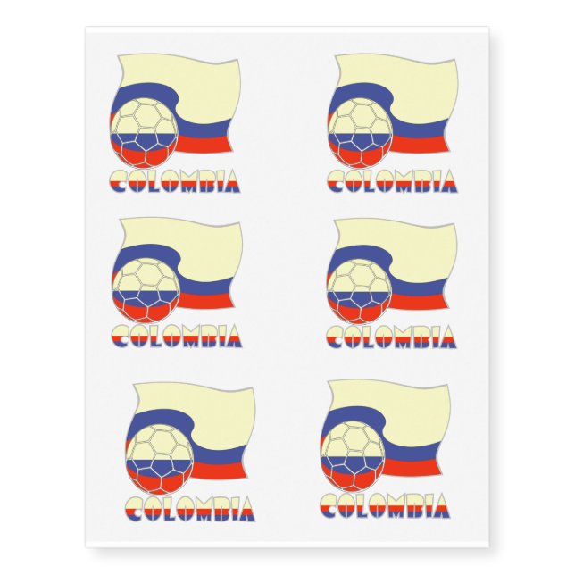 Colombia Soccer Ball and Flag Temporary Tattoos (Front)