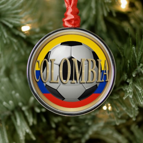 Colombia Soccer Ball Christmas Metal Ornament