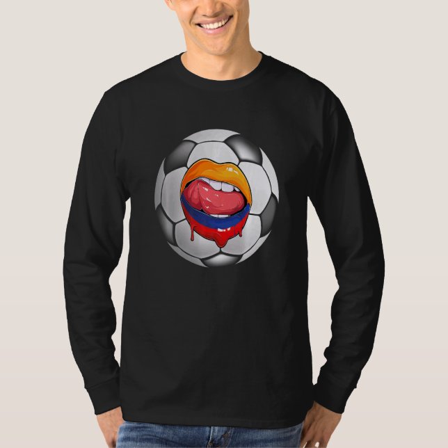 Colombia Soccer Fan Colombian Flag Mouth T-Shirt (Front)