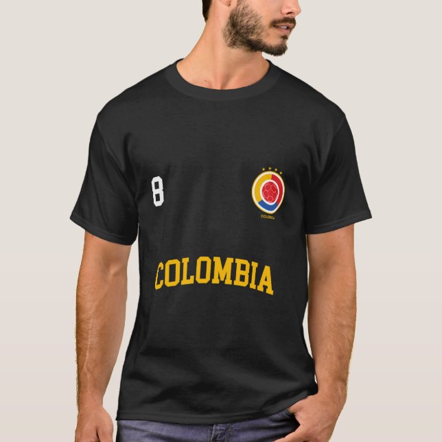 Colombia Soccer Hoodie No 8 Colombian Flag Camiset T-Shirt (Front)