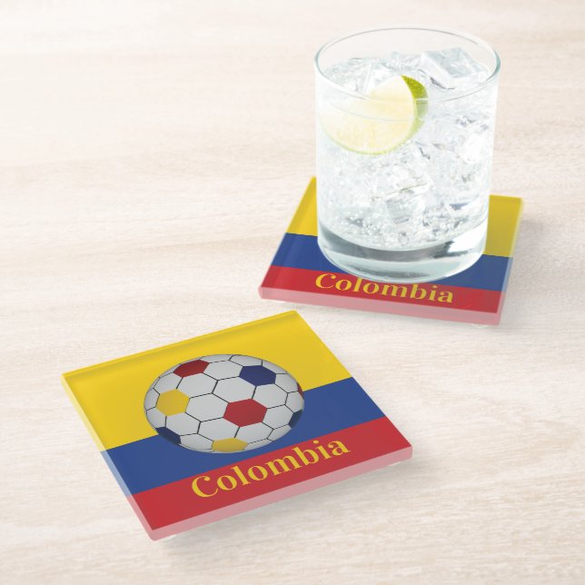 Colombia Soccer Poster Glass Coaster (Angled)