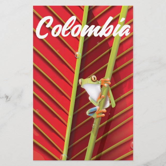 Colombia tree frog travel poster stationery (Front)