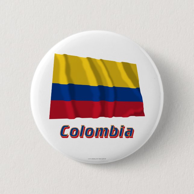 Colombia Waving Flag with Name Pinback Button (Front)
